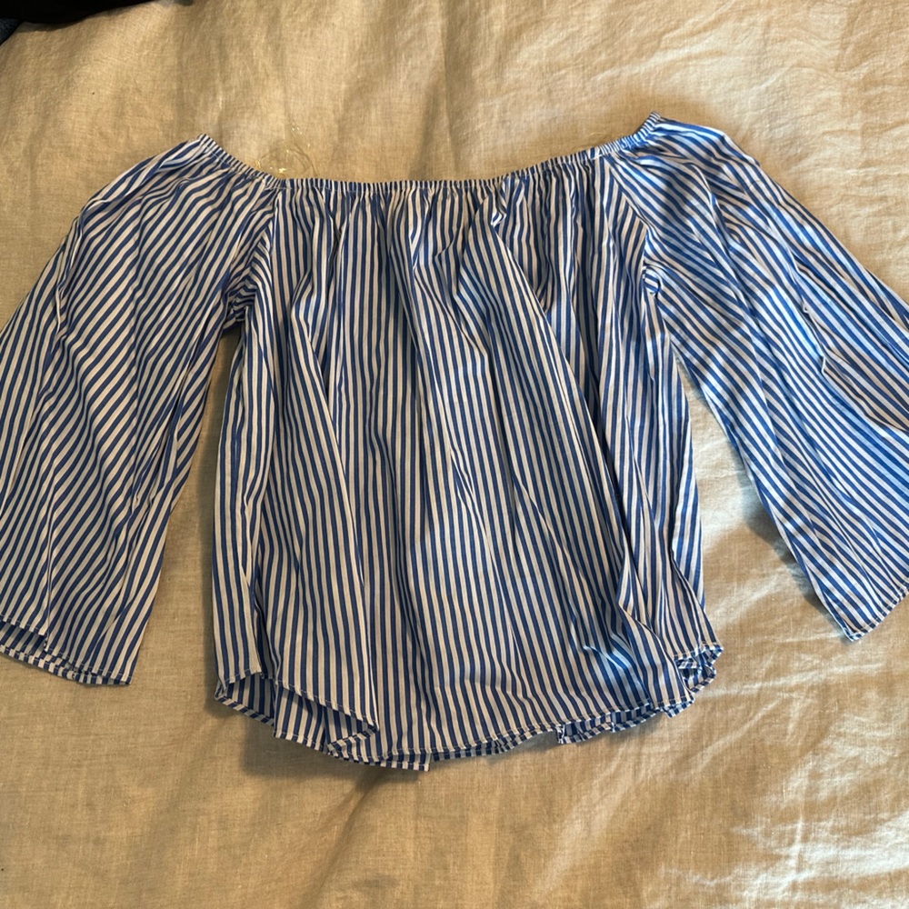 Blue striped off the shoulder top